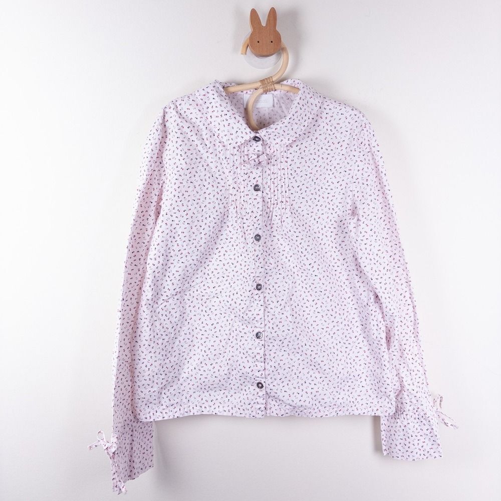 Jacadi Ditsy Floral Print Retro Collared Button Down Blouse‎ Pink Girls Sz 12